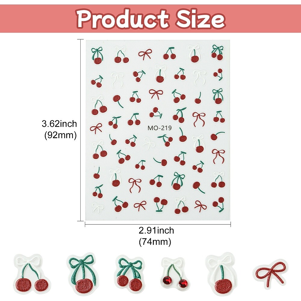 6 Sheets 2 Styles Nail Art Stickers PVC Cherry Pattern for Nail Art Decorations