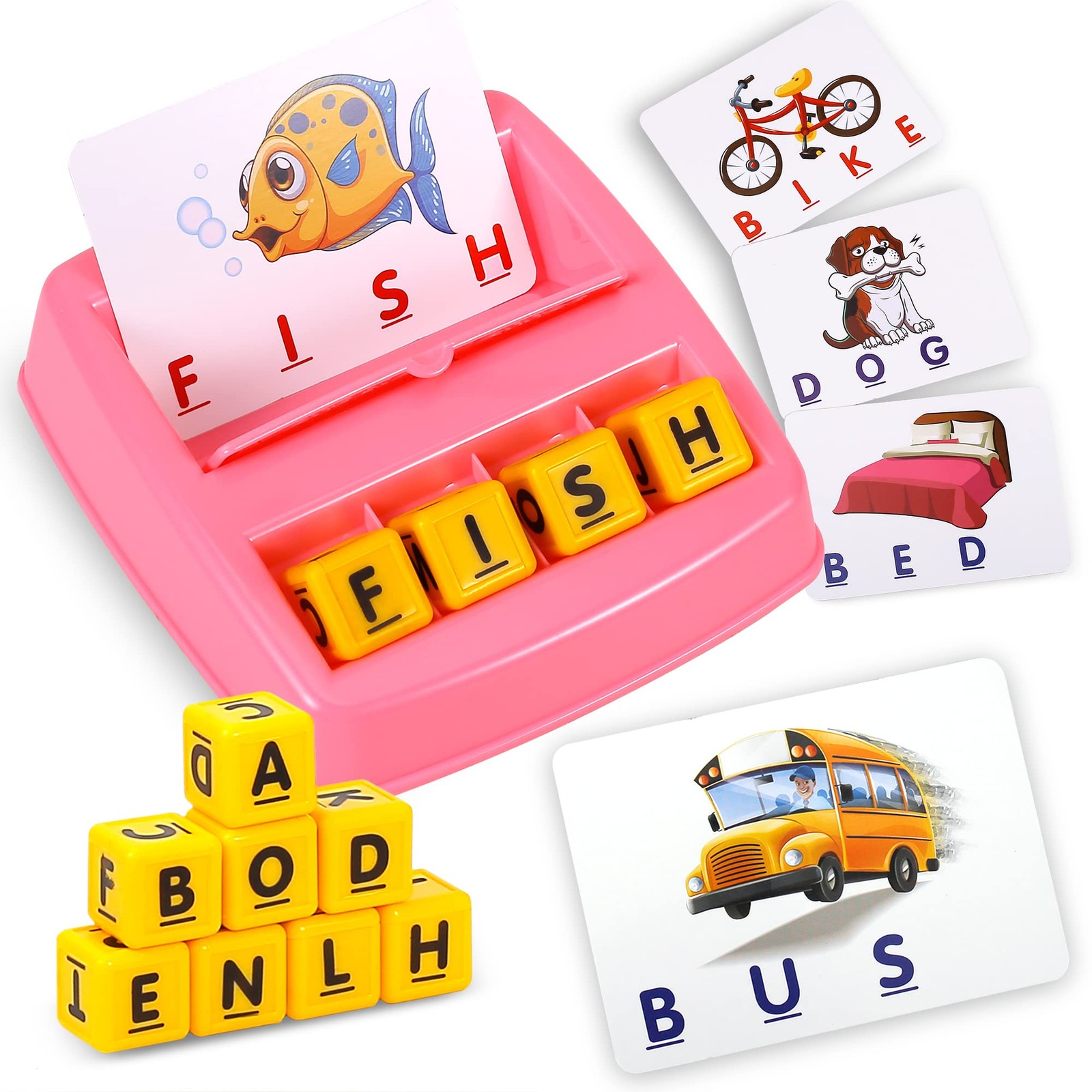 Fenikso Matching Letter Game, Alphabet Spelling & Reading Words, Small, Pink