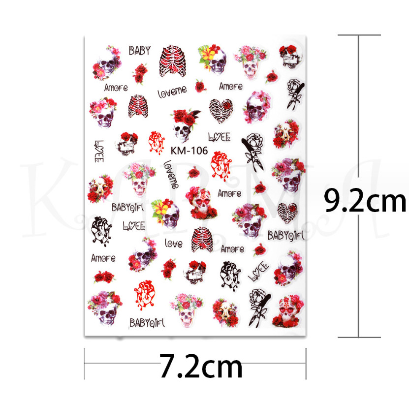 Halloween Nail Art Stickers Skull Bone Skeleton Pumpkin Horror Ghost Slider NH22