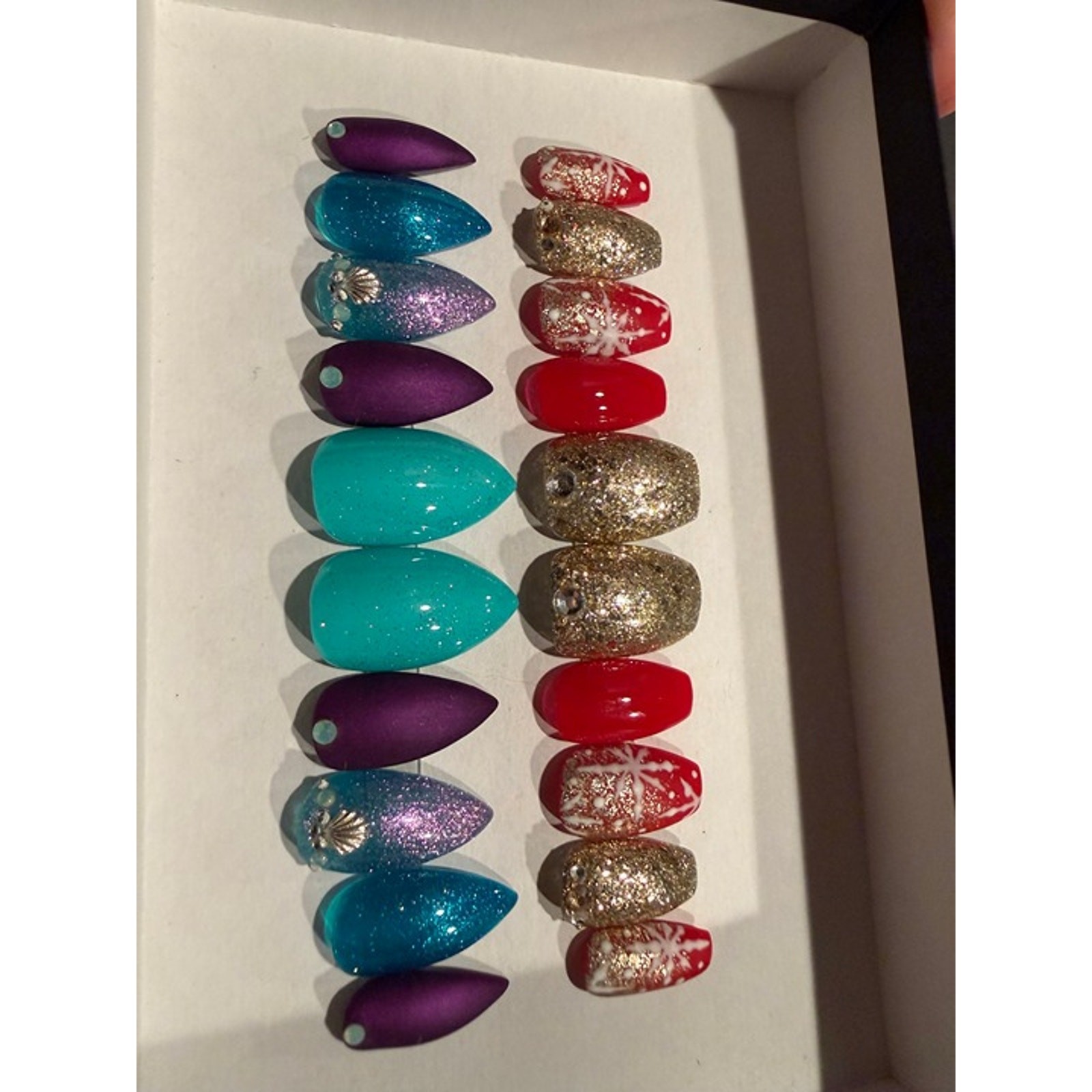 2 sets of press on nails – Winter & Ariel/Mermaid – Includes everything you need