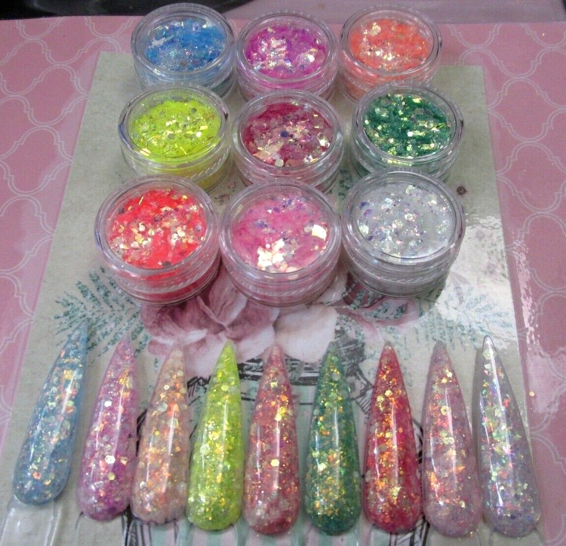 Glitter Flakes Crushed Jewels nail art set