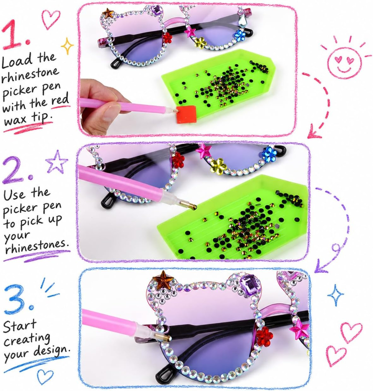 Bedazzling Rhinestone Kit, 3mm Resin Gems, 32 Colors, 8 Shaped Mixes, Craft and