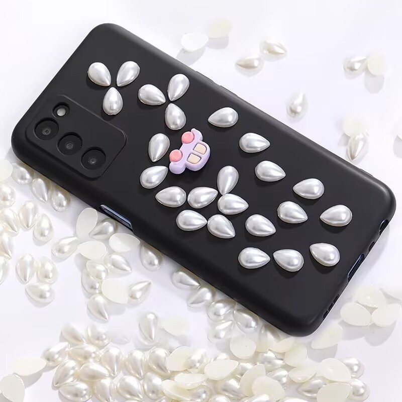 500 Pure White Tear Drop Half Pearl Bead Flat Back Gem 6X8mm Scrapbook Flatback