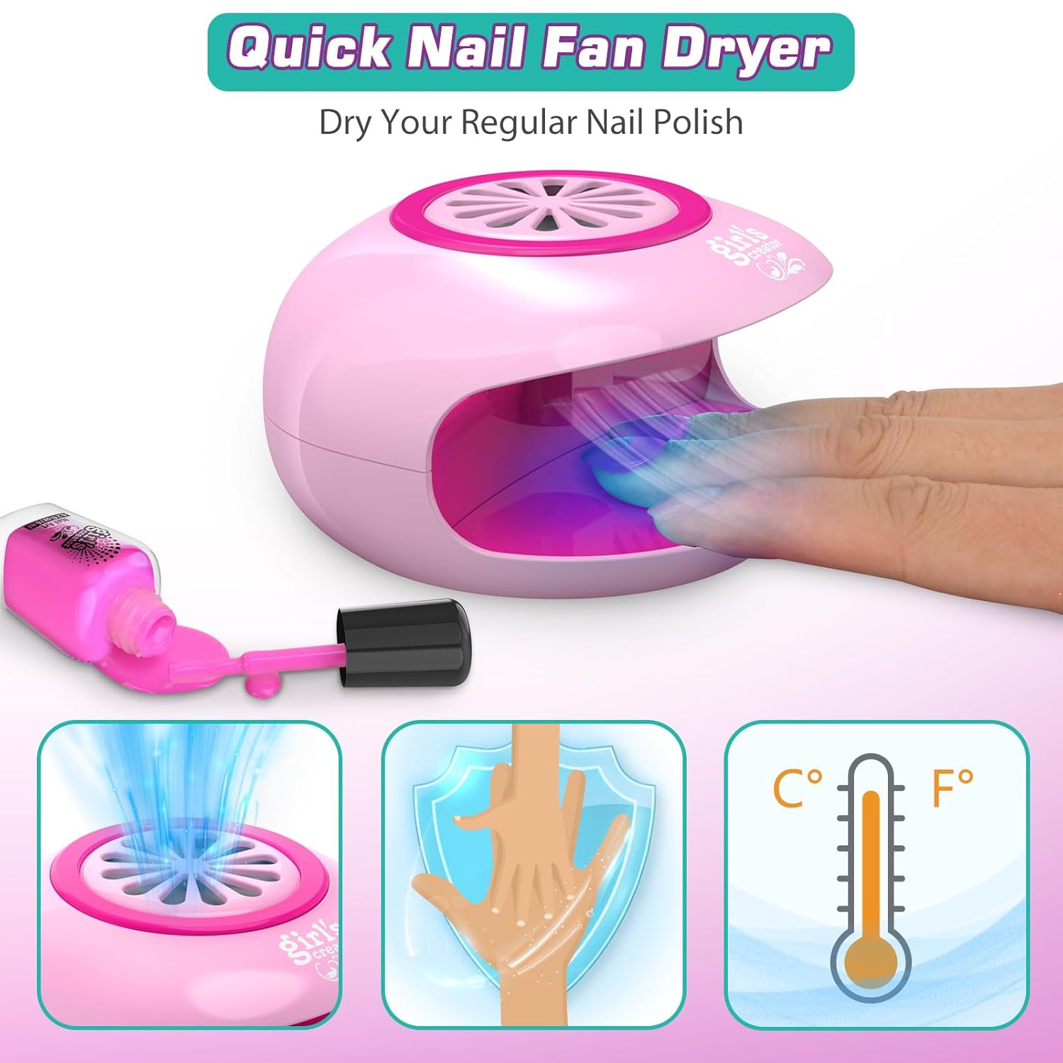 Nail Polish Set for Girls Ages 7-12, Kids Nail Art Studio Kit, Non Toxic Quick D