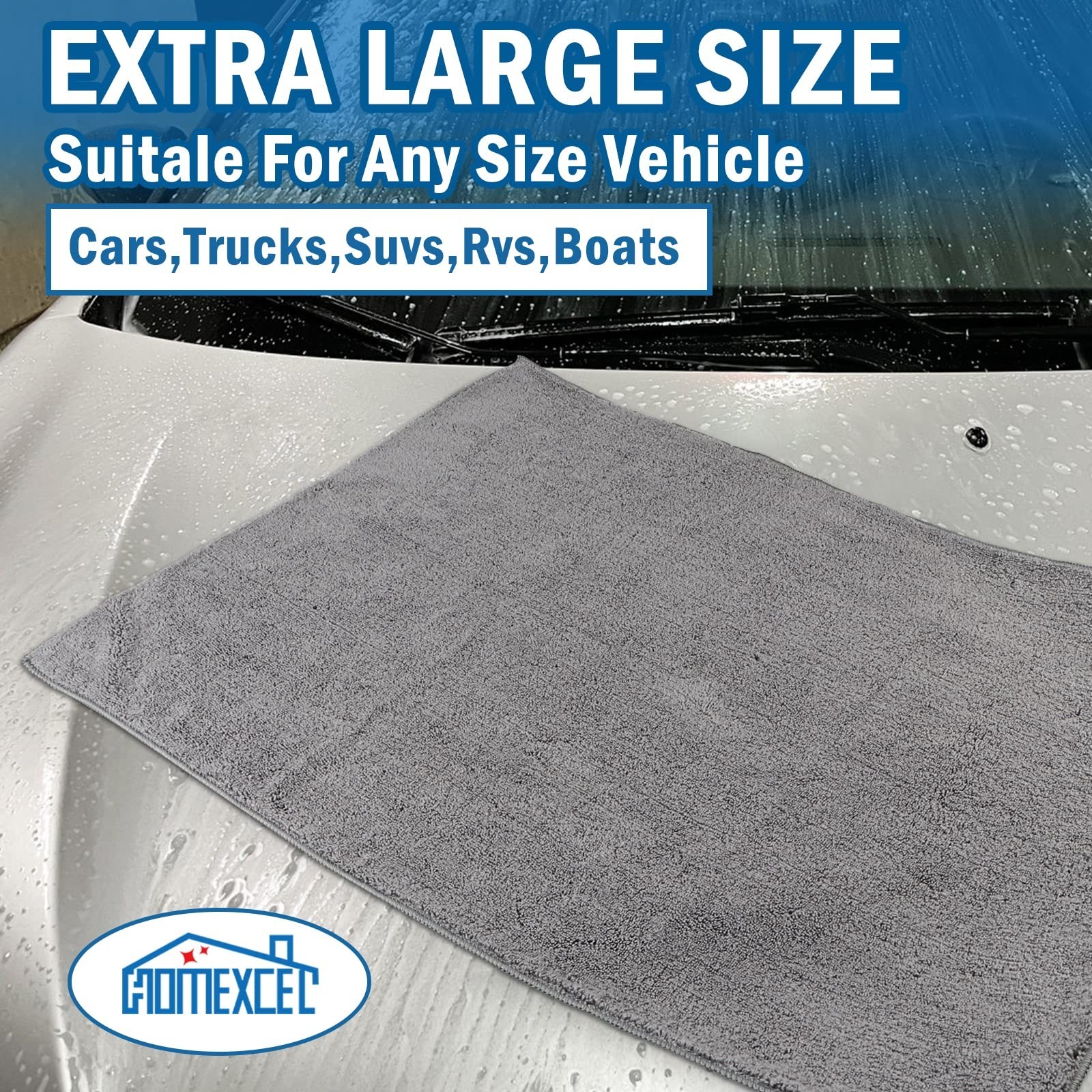 HOMEXCEL Professional Large Microfiber Car Drying Towels 2 Pack, Lint Free, S…