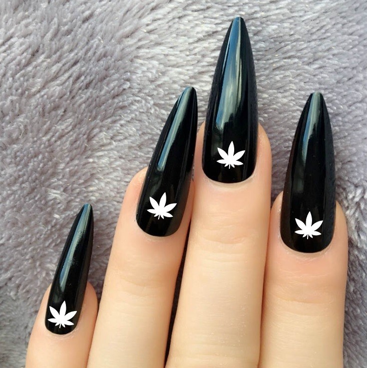 32 pcs Nail Art POT WEED LEAF 420 Marijuana Nail Vinyl Decals – Custom Color