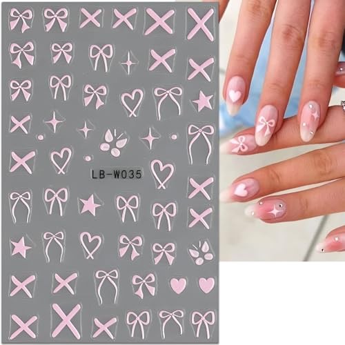 12 Sheets Bow Nail Stickers for Nail Art White Red Pink Bow Pink Red White Bow