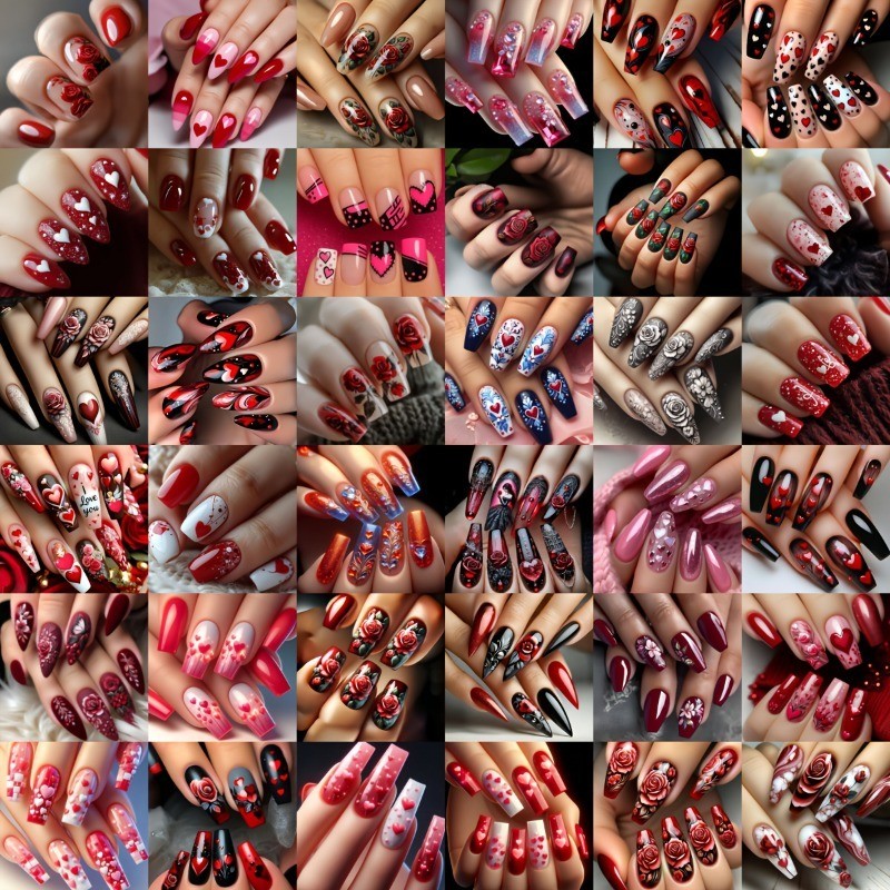 Mixed Style 96 Pressed in Nails, Random Style Size Almond Square Removable Nails