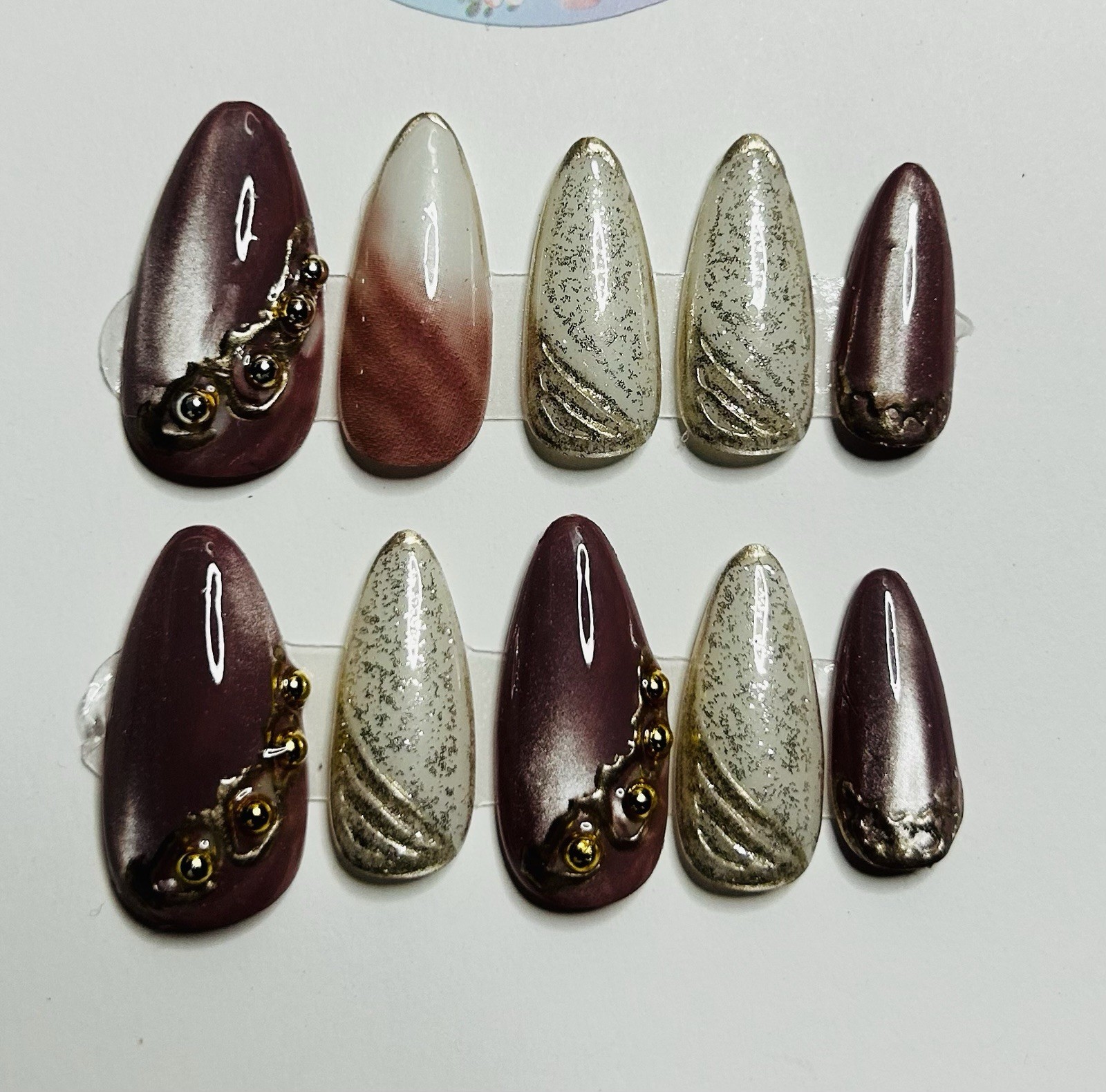 Lot of 2 Almond 10pc Handmade Press-On Nails NEW size *Large*