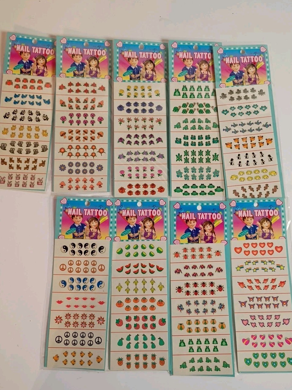 9 Sheets Art Water Transfer Frogs Ladybugs Flowers Fruit Children Nail Tattoos