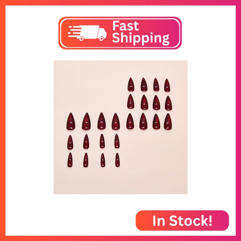 Burgundy Press on Nails Almond Fake Nails Medium Nails Press ons Cat Eye Glue on