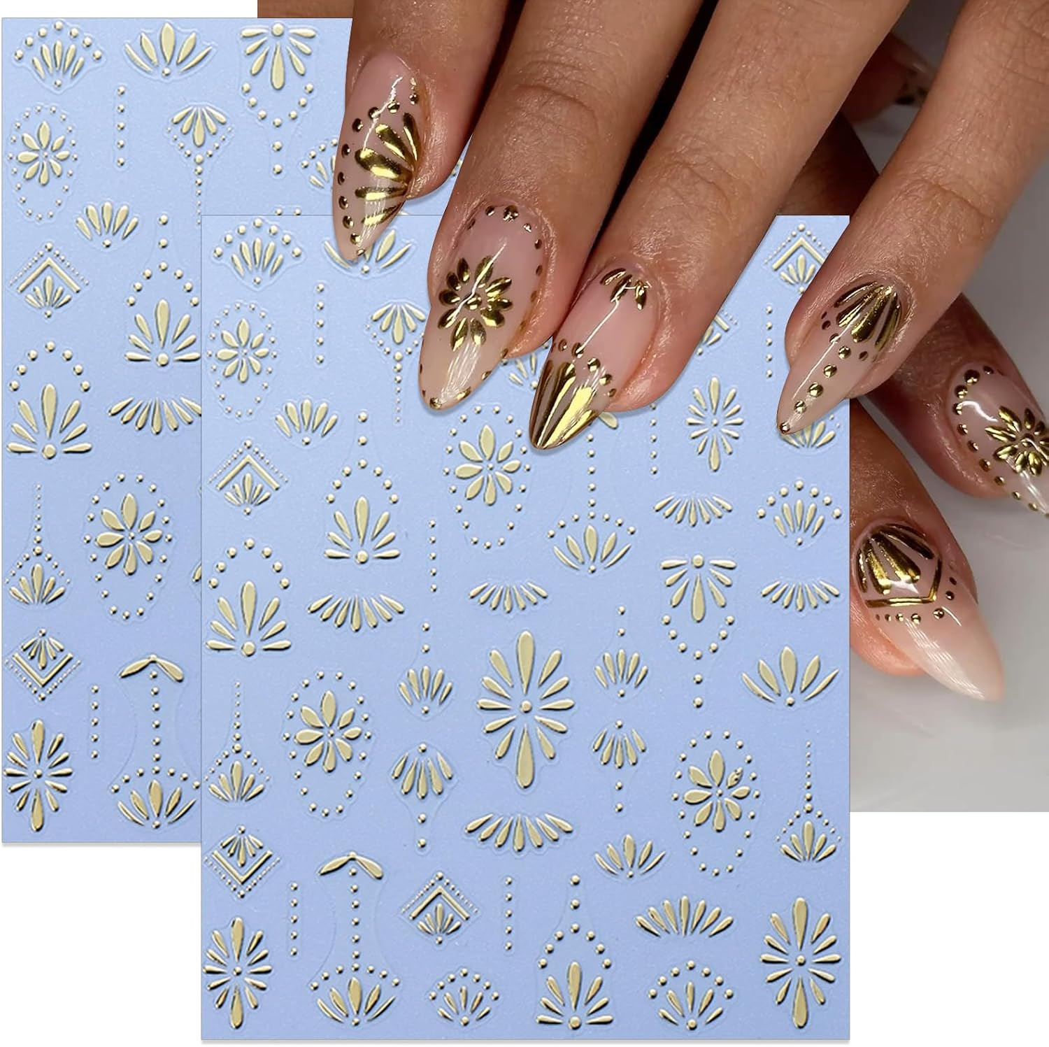 Bohemian Style Nail Stickers – Retro Blue Boho Chic Ethnic Tribal Pattern Self-A