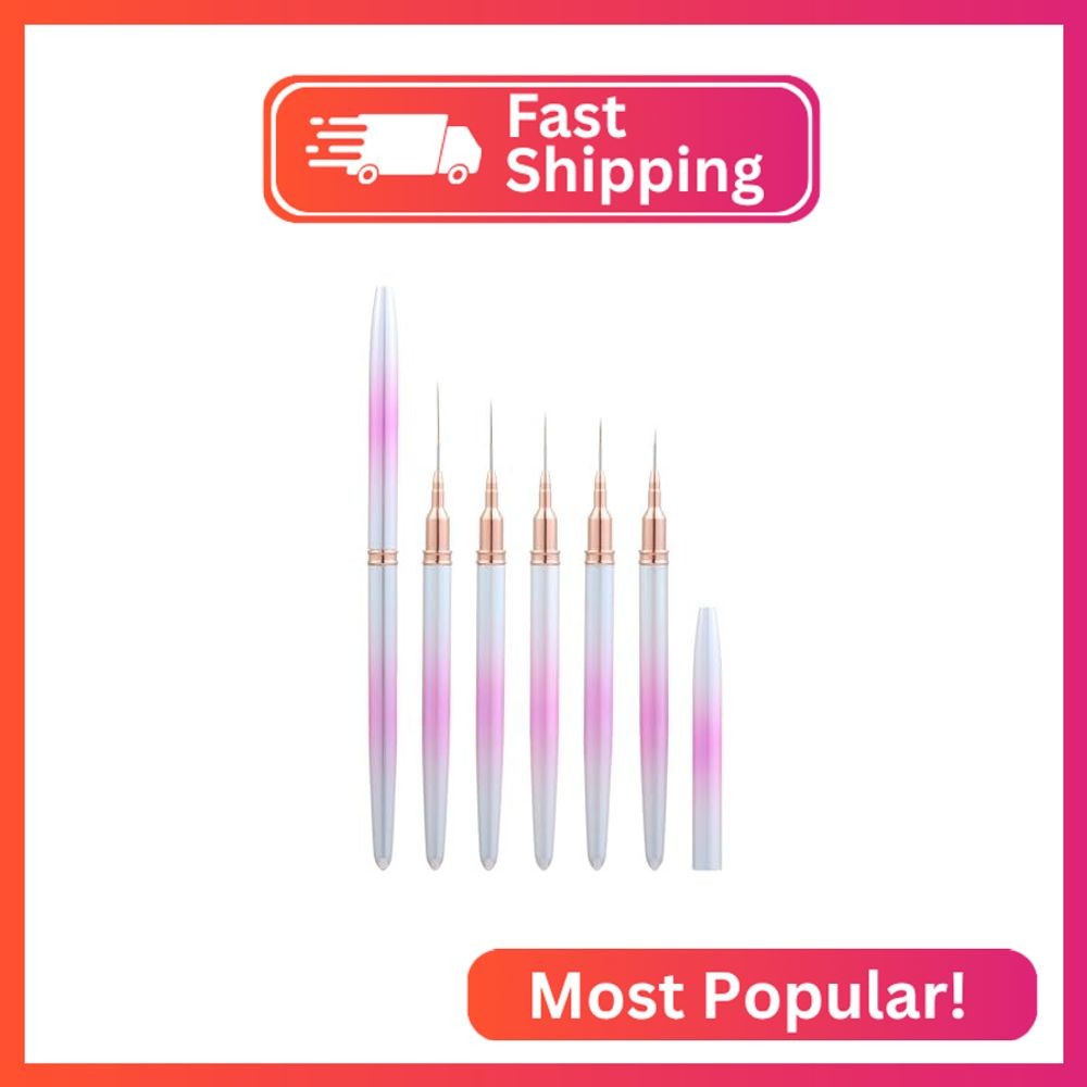 5Pcs Nail Art Liner Brushes For UV Gel Polish, Metal Handle Thin Lines Fine Draw