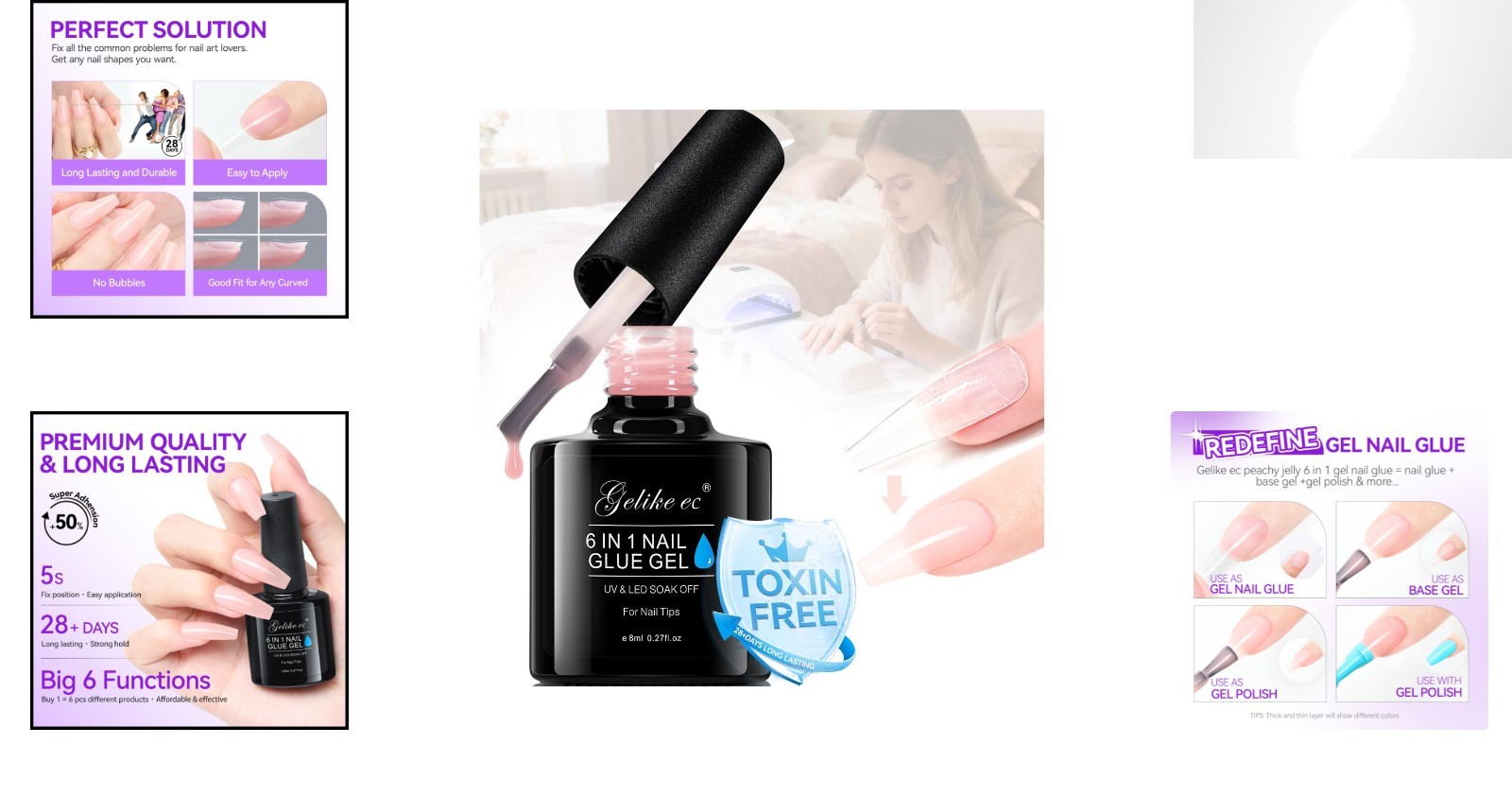 Peachy Jelly 6 in 1 Nail Glue Gel – Break Resistant, UV Cure Required Adhesive