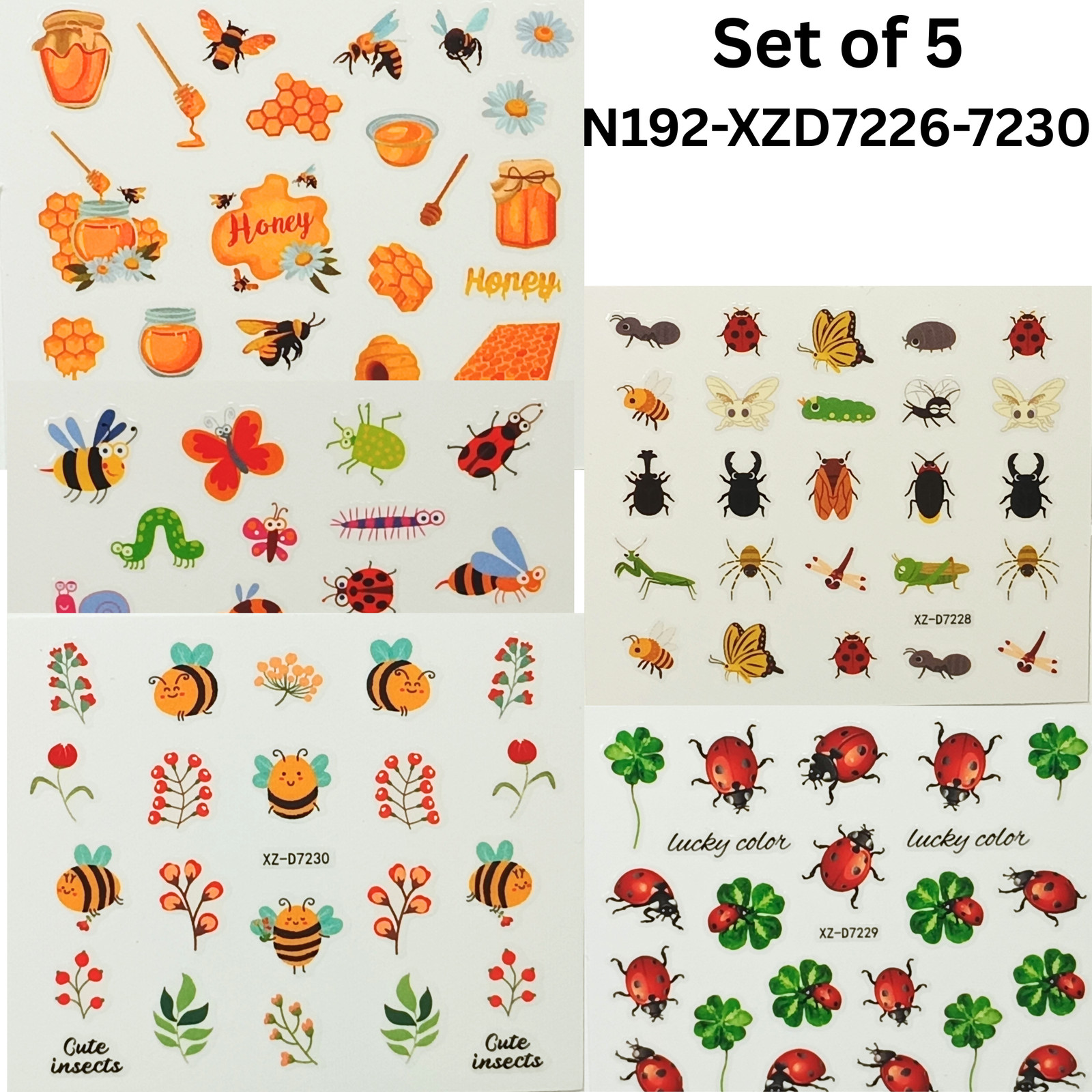 Set of 5 Insect & Butterfly Nail Art Stickers – Easy to Apply & Long Lasting
