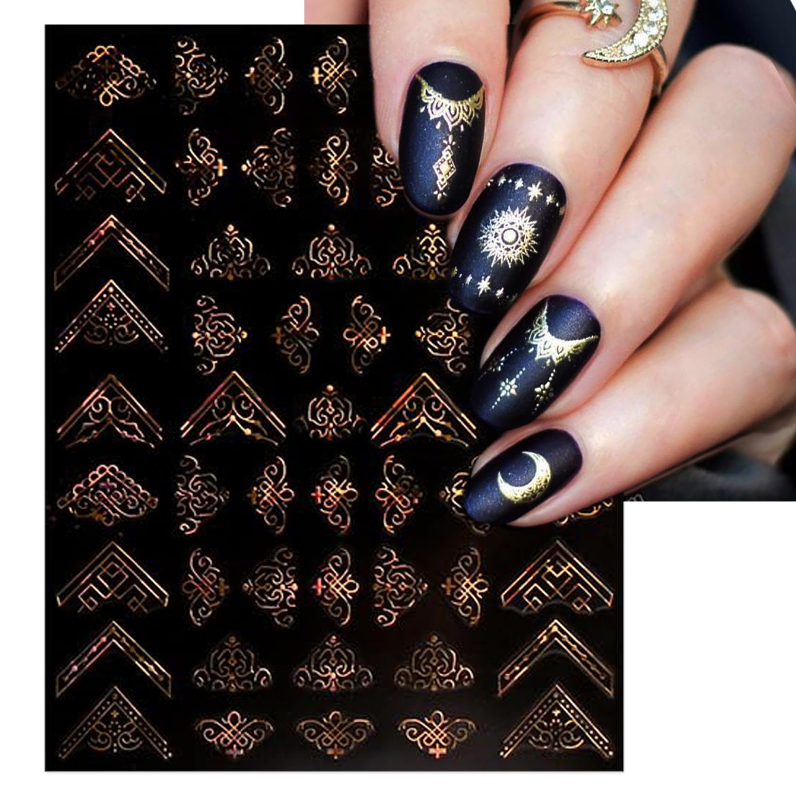 Bohemia Nail Art Stickers – Tribal Gold Arrow and Triangle Self-Adhesive 3D N…