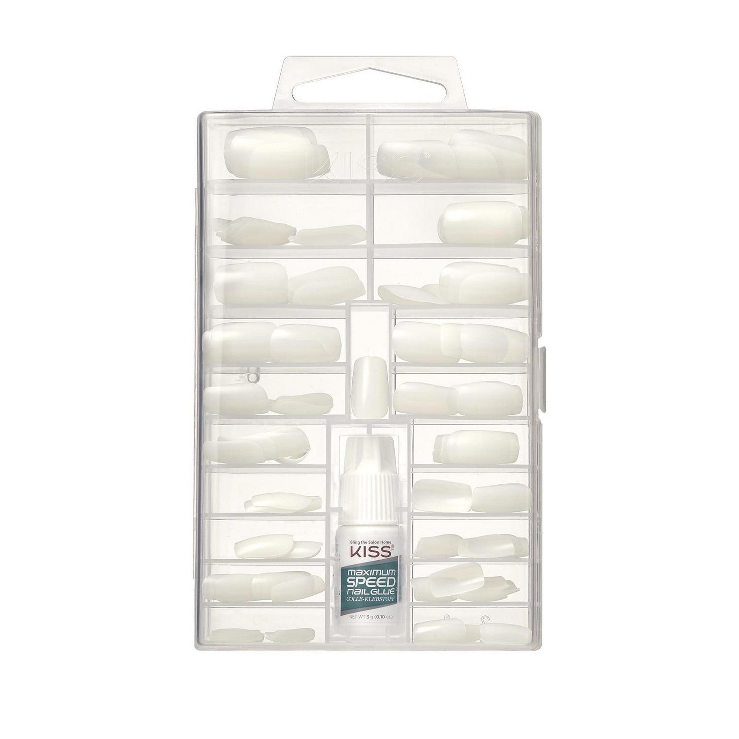 KISS Full-Cover Nails Press on Nails, Active Square, Clear, Medium Square-100 Ct