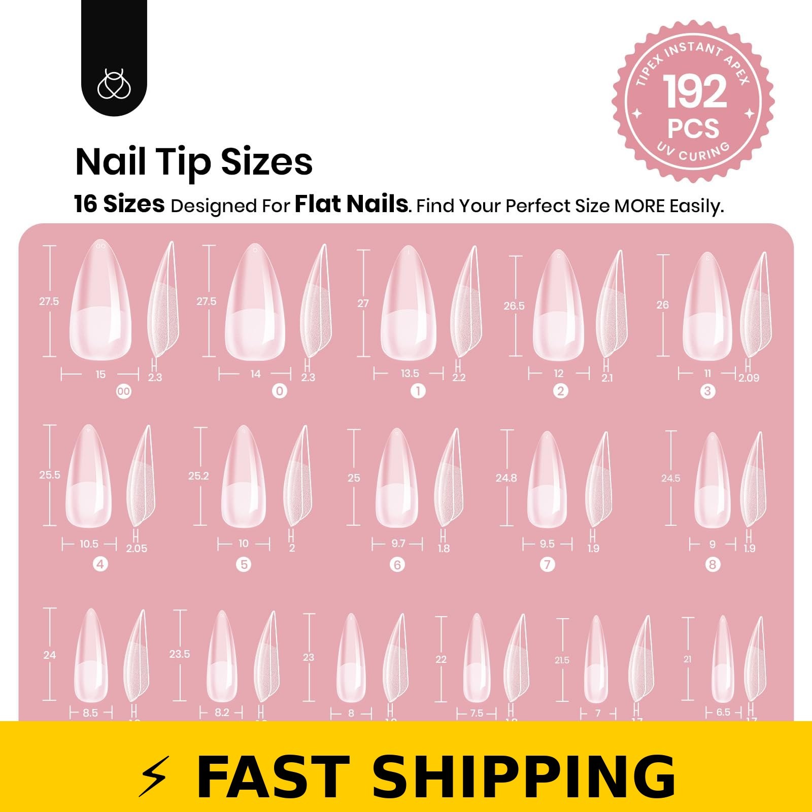 Beetles Nail Tips Medium Stiletto 192pcs No Builder Gel Required