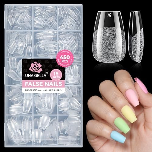 Nail Tips: 450PCS Fake Acrylic Gel Nail Tips 15 Sizes Soft Clear Short Coffin