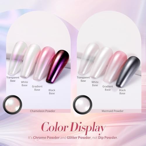 White Pearl Chrome Nail Powder And Chameleon Aurora Nail Powder | Pigment Mermai