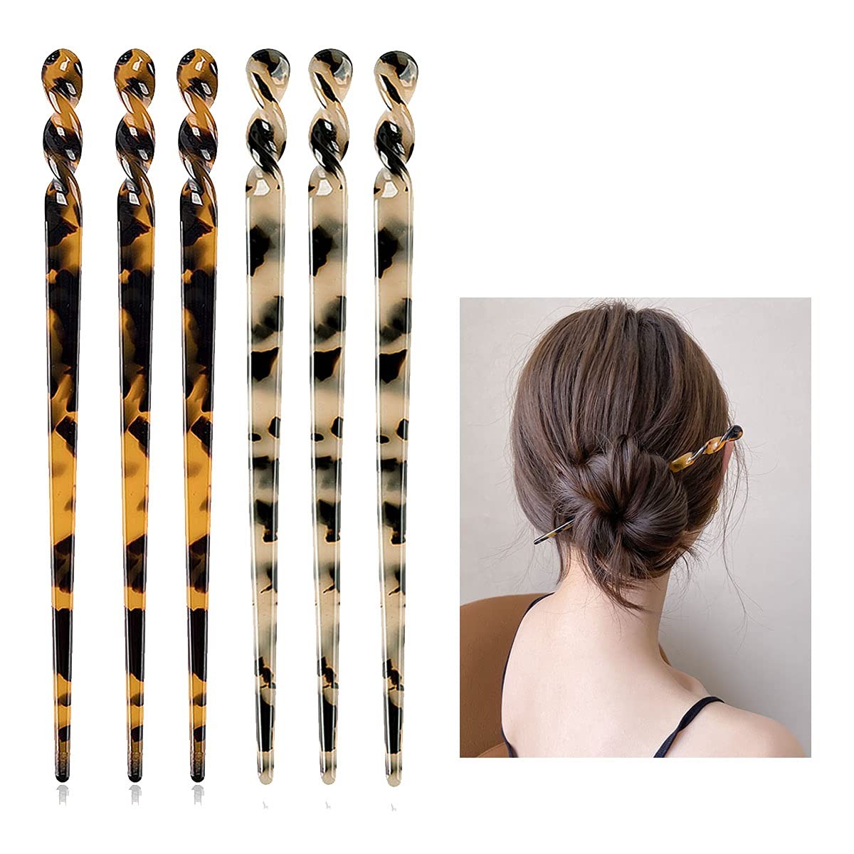 6 Pack Acetate Hair Sticks Leopard Printed 6 Count (Pack of 1),