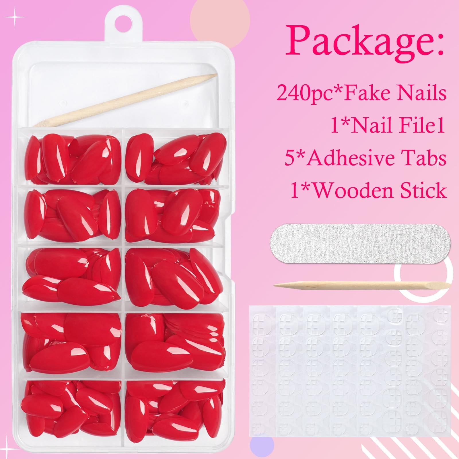 Oval Press on Nails Short Fake Nails, 240pcs Nails Press on Almond Bright Red