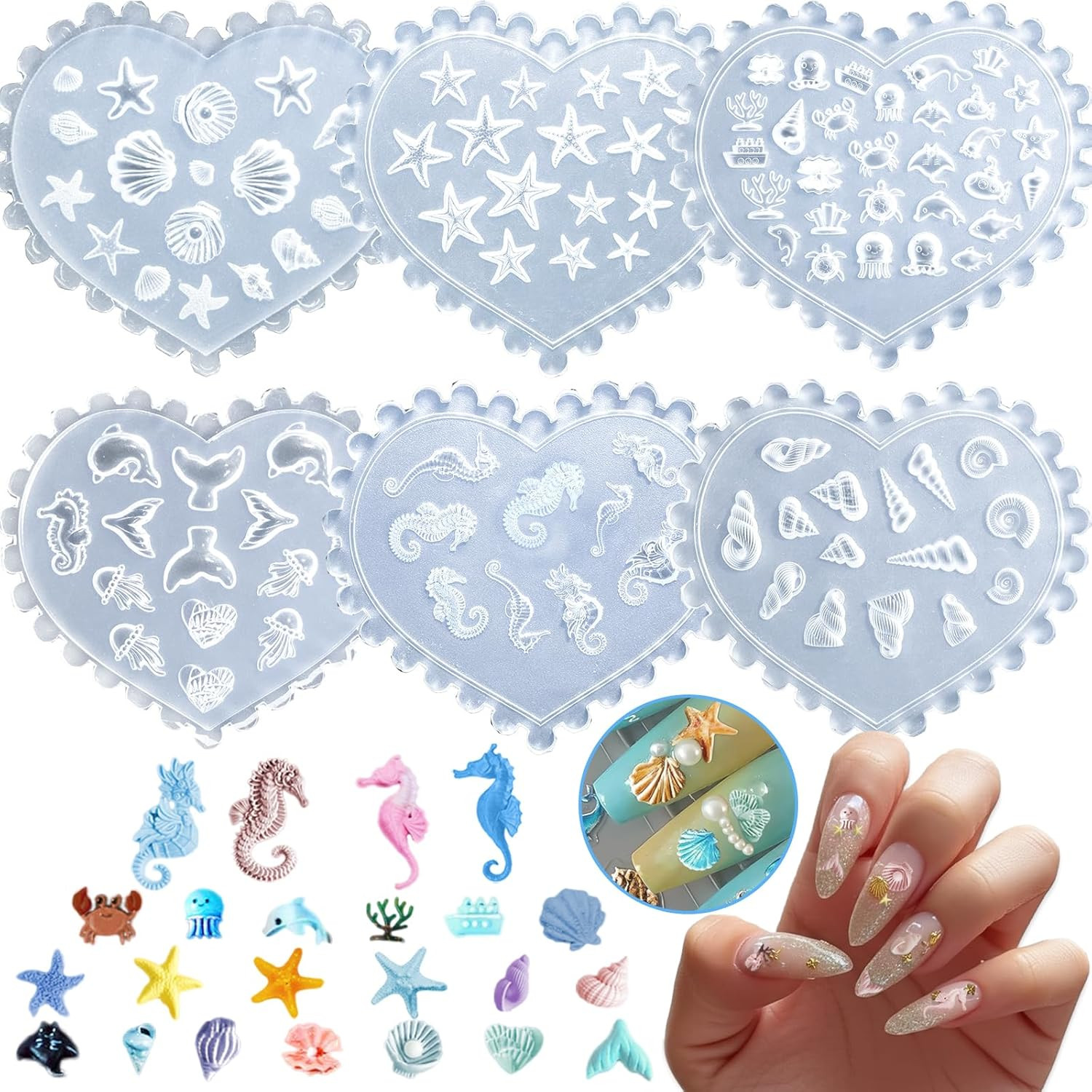 3D Silicone Nail Molds Set with Sea Charms for Beach-Inspired Nail Art