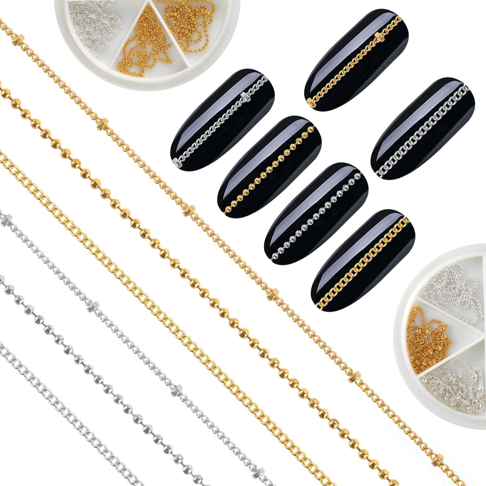 6 Strips 3D Nail Art Chains Nails Chain Charms Metallic Chain Nail Charm Gold…