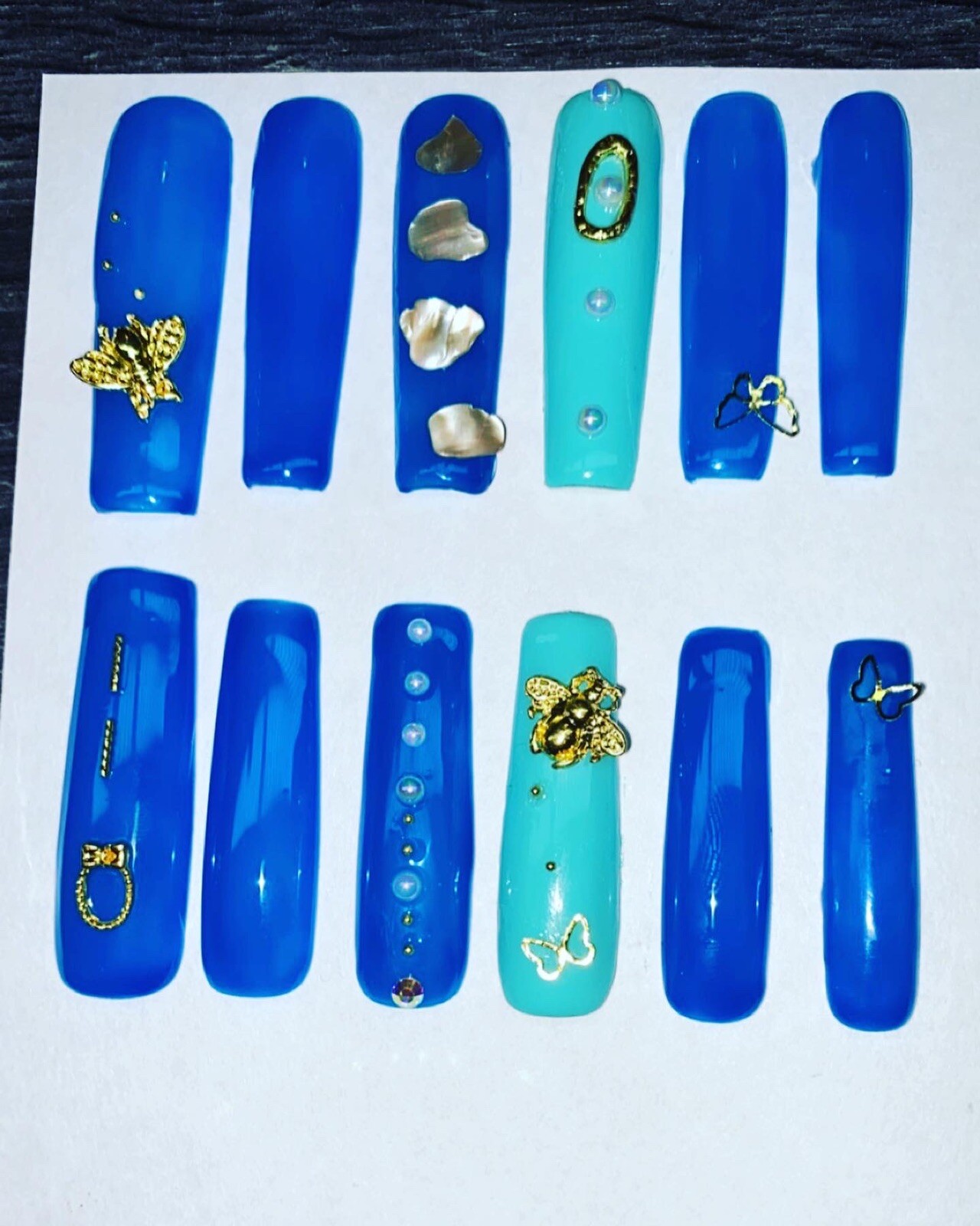 handmade 3XL Glow In The Dark gel press on nails With Stones And Charms