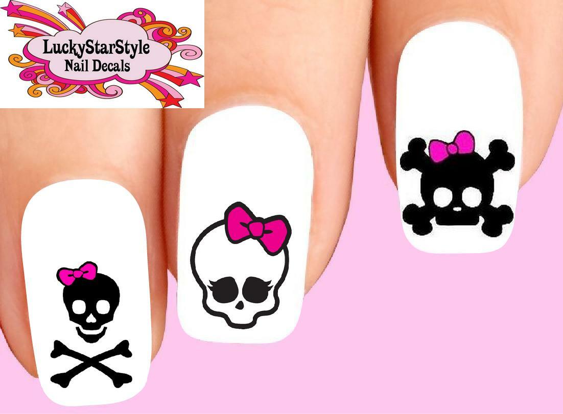 Waterslide Skull Nail Decals Set of 20 – Skull with Bow Assorted