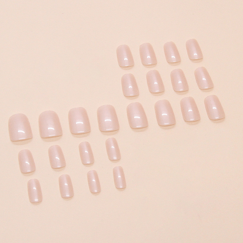 48pcs Short Square Press on Nails, Milky Nude Clear Solid Gloss Daily Manicure