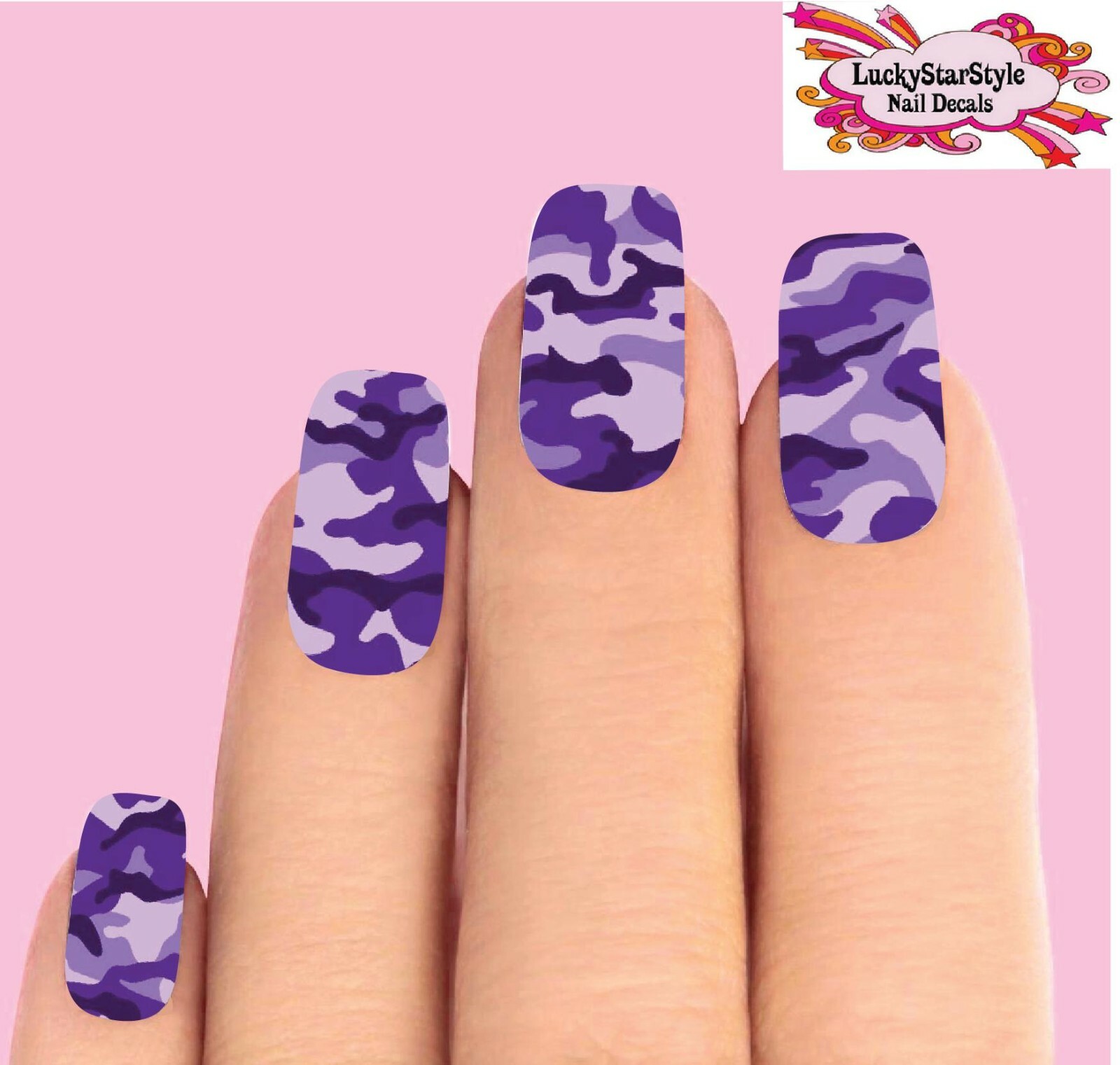Waterslide Full Nail Decals Set of 10 – Purple Camo Camouflage