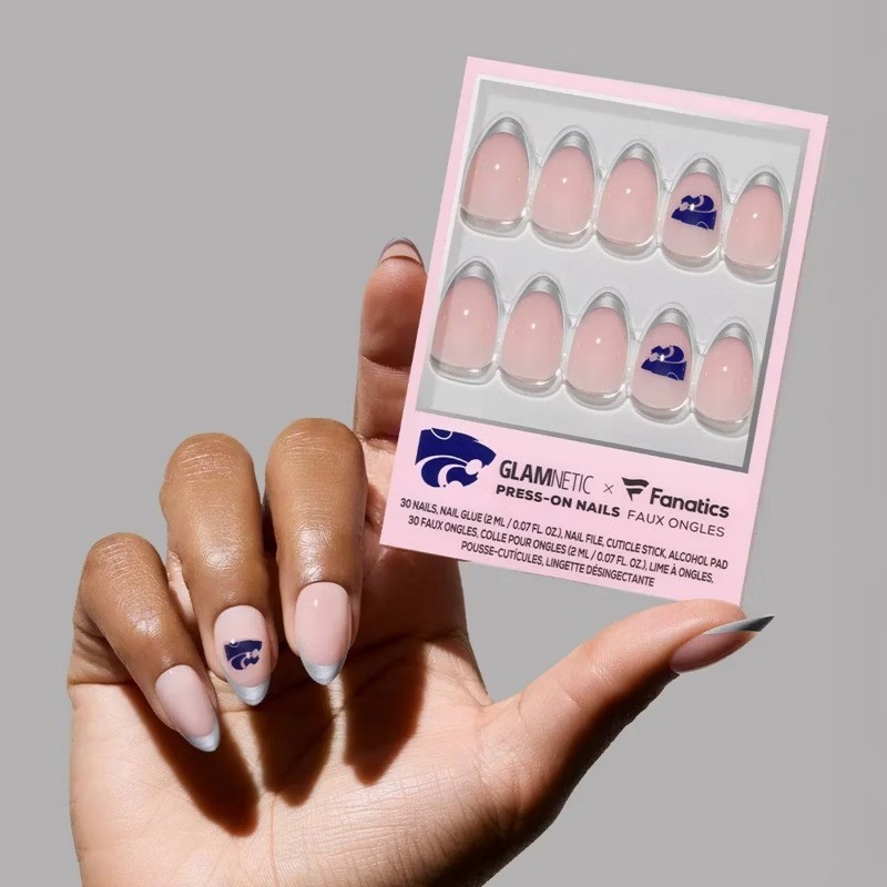Kansas State Wildcats Press-On Nails: Almond Shape, Gloss Finish, 30 Pieces