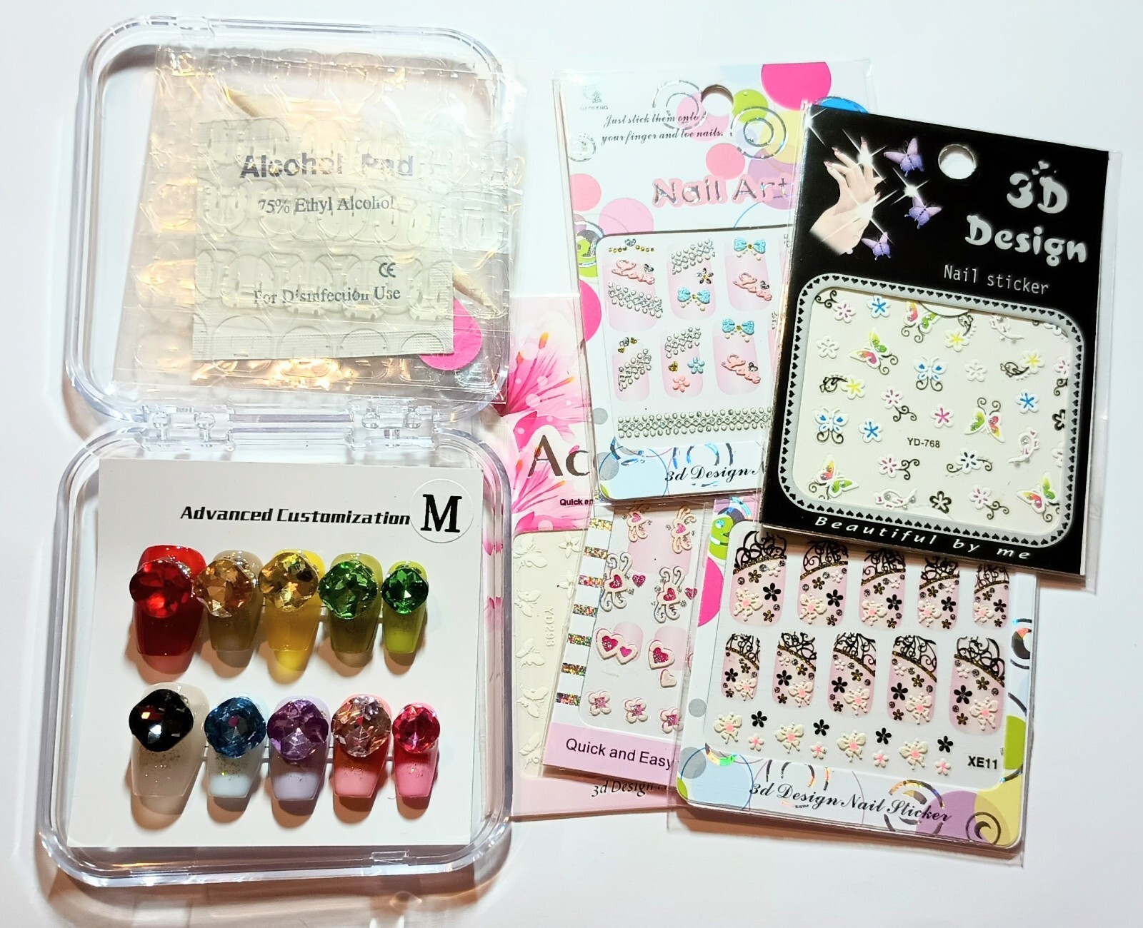 Handmade press on nails easy to put on & off reusable +5 pieces nail stickers.