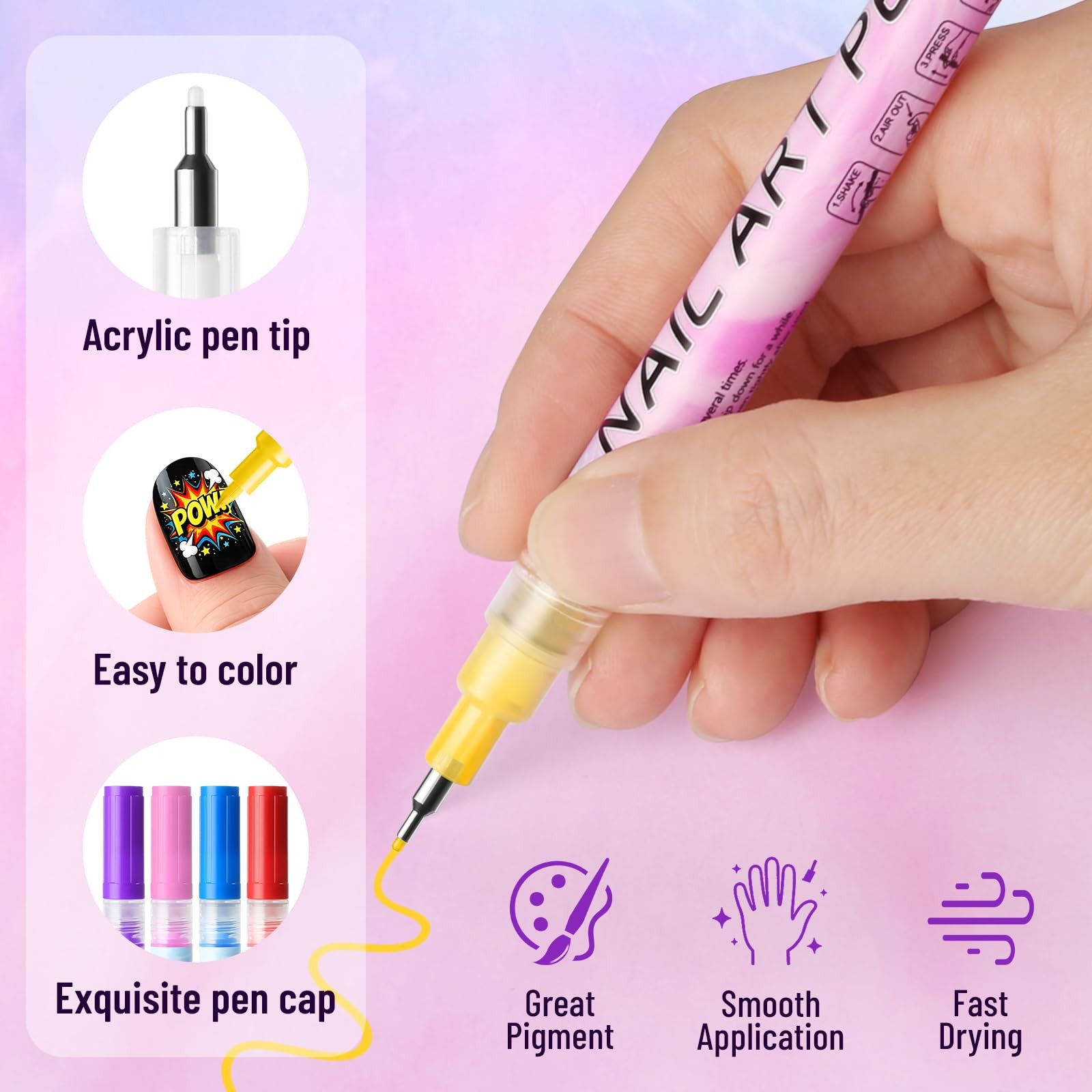 12 Colors Nail Art Pens Set, 0.5mm Fine Tip Nail Polish Pens, Waterproof & Qu…