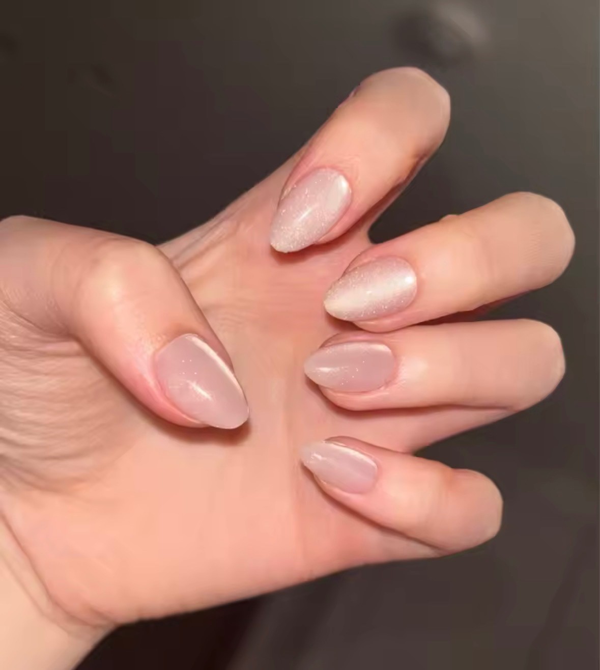 Medium Almond Nude Pink Press On Nails Glossy Shimmer False Nails 24PCS