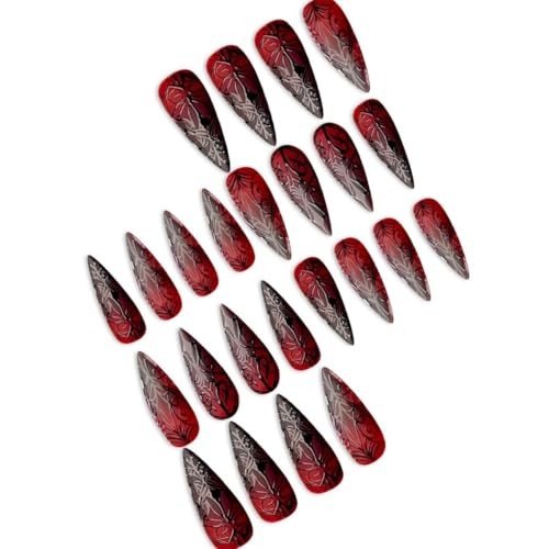 Halloween Goth Press on Nails Medium Stiletto Almond Fake Halloween style 12