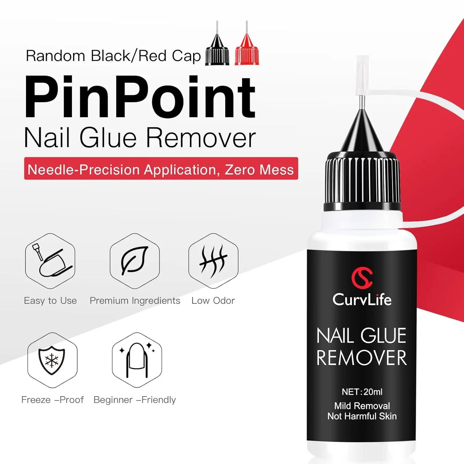 Curvlife 20Ml Nail Glue Remover – Gentle Non-Acetone Formula for Press-On Nails,