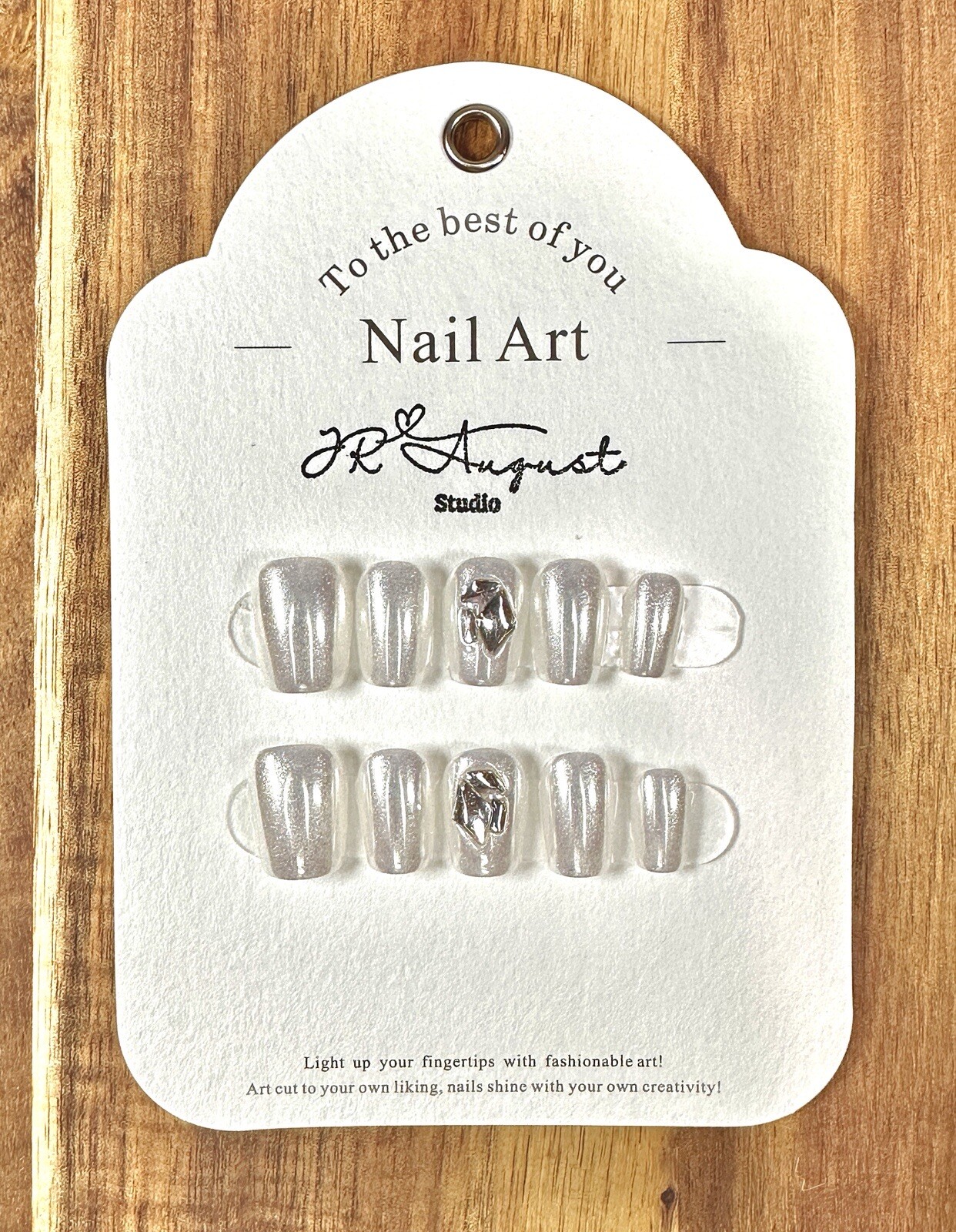 press on nails handmade Shiny White Diamond Medium Coffin S M L