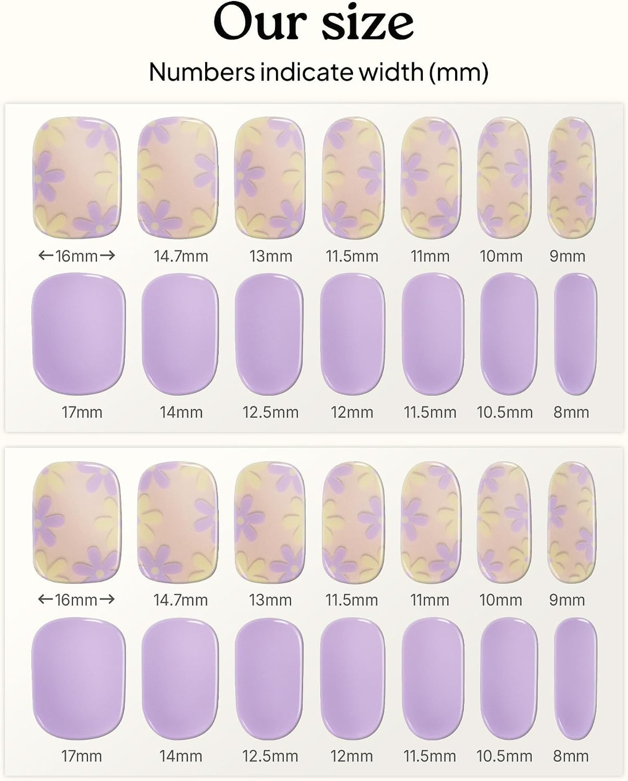 Semi Cured Gel Nail Strips Sunlight Curing Kit Purple Floral Spring Pack 28