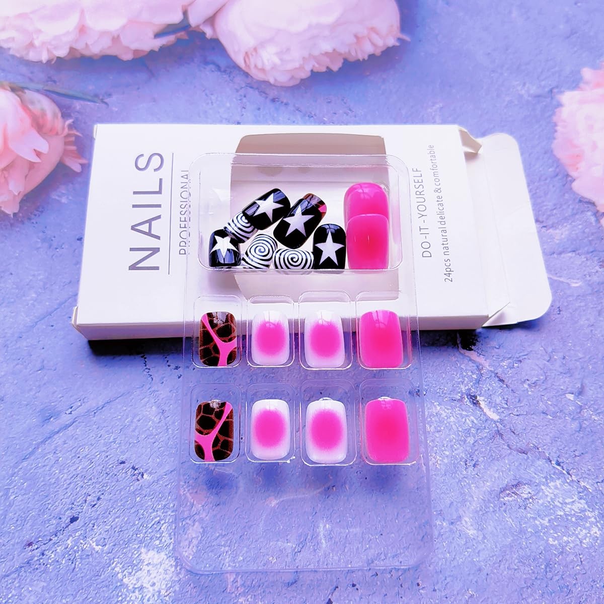 Pink Gradient Press on Nails Short Square Fake Nails Press ons Nail Art Tips …