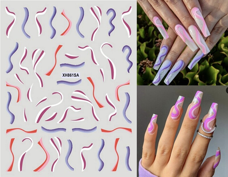 Color Swirl Stripe Nail Sticker Ribbon Wave Lines 8 Styles
