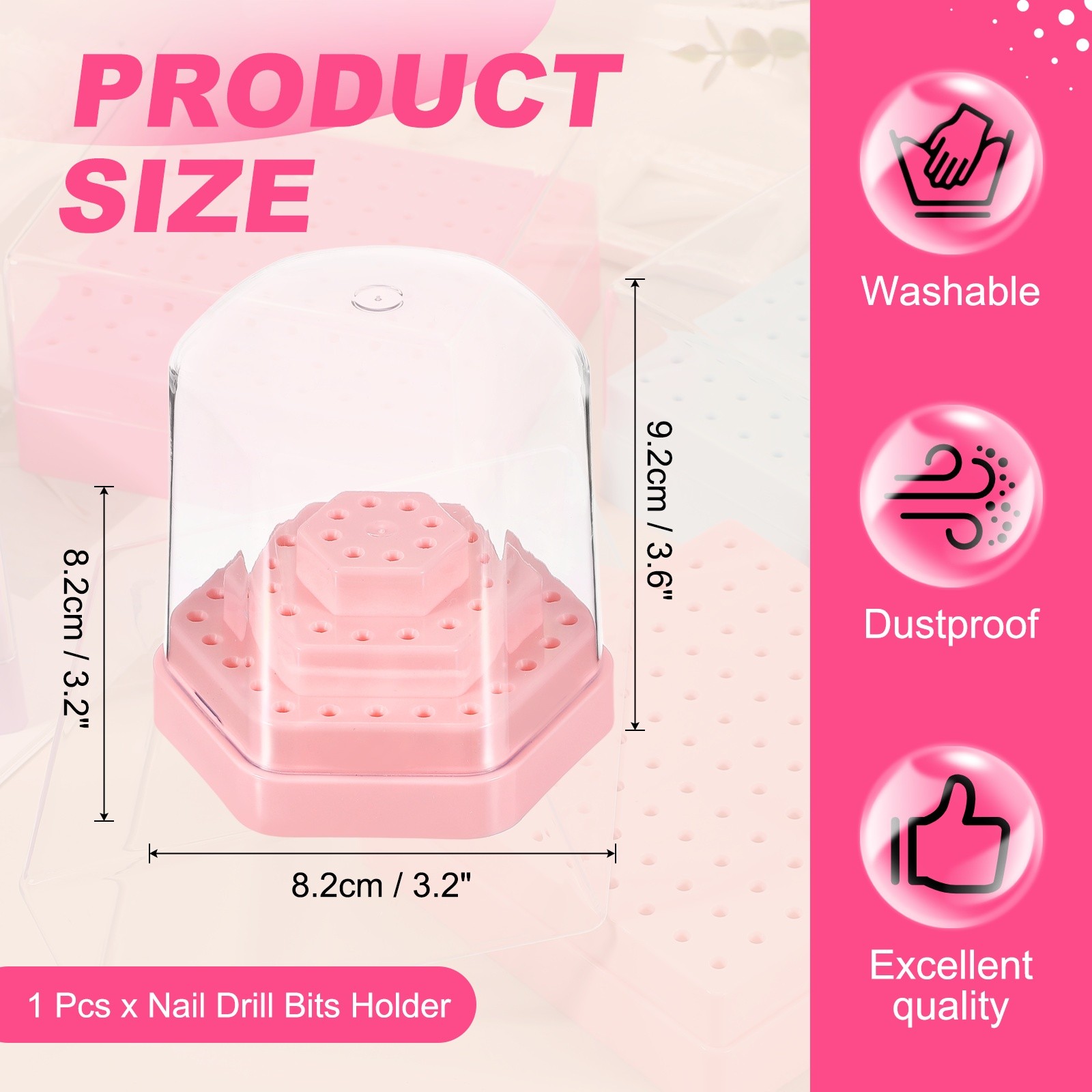 Nail Drill Bits Holder 48 Holes Large Space Drills Bit Case Pink