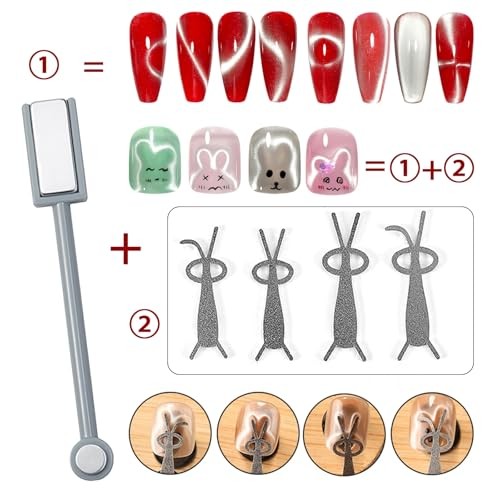 5 PCS Cat Eye Magnets For Nails With 6 PCS Iron Stencils For Bunny And KIT2