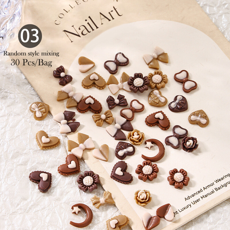 Mixed Brown Grey 3D Nail Rhinestones Bowknot Manicuring Nail Art Charms Supplies