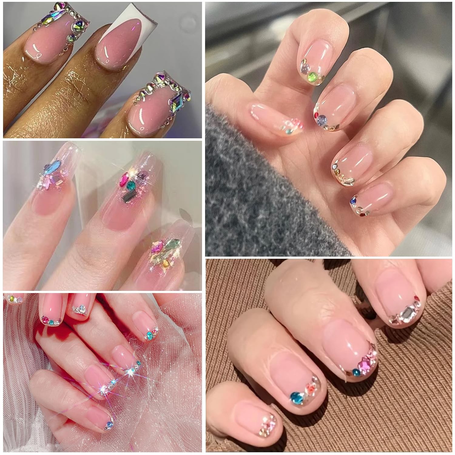 1440Pcs Mini Nail Rhinestones Colorful Nail Art Charms Multi Shape Crystal Ch…