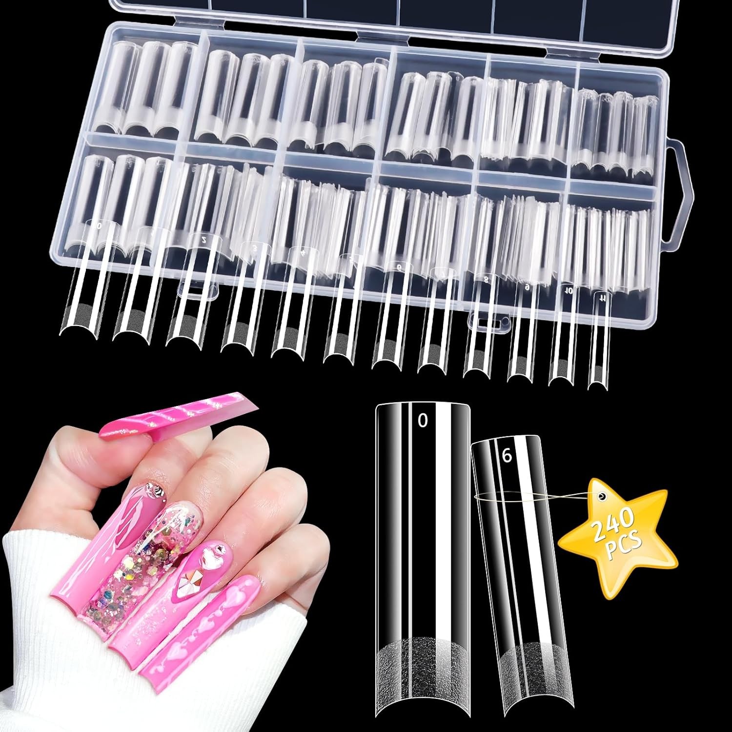 Lionvison Square Nail Tips NO C Curve, XL Clear Tip for Acrylic
