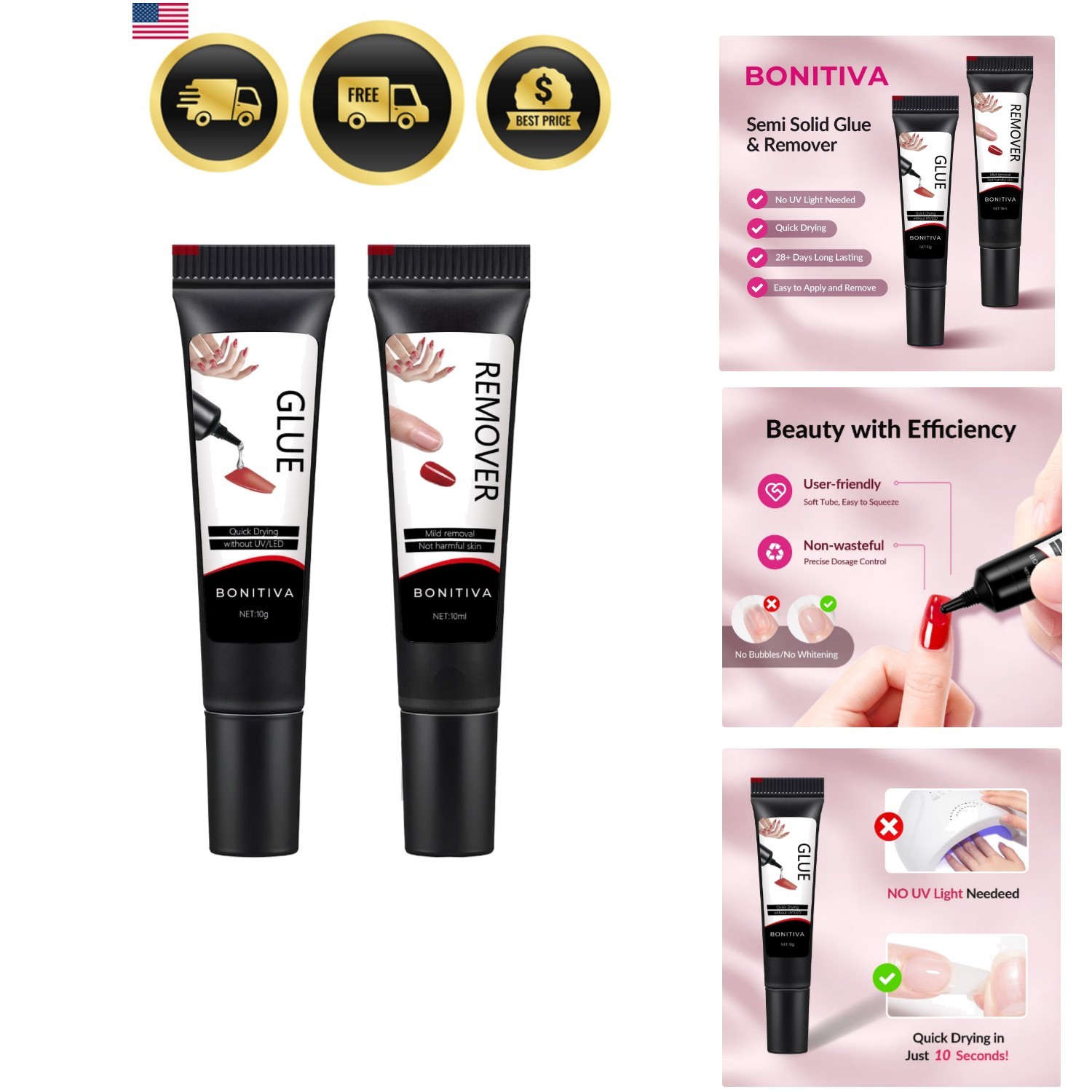 Quick Dry Semi Solid Gel Nail Glue 10g with 10ml Remover, Super Strong, No UV…