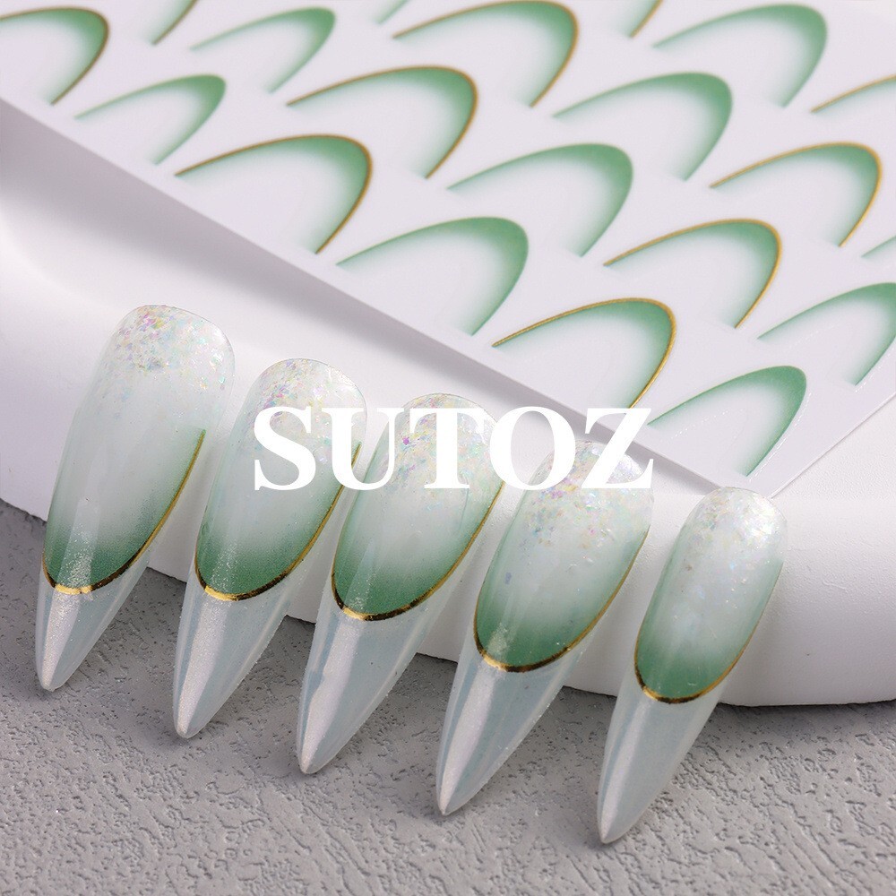 Gradient French Line Gold Stripe Nail Art Stickers Stencil Guides Manicure NH28