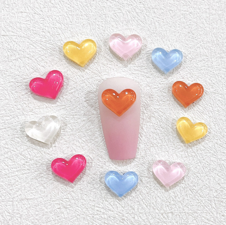 10Pcs Mixed Nail Art Case Charms Jewelry Accessories Resin Heart Flat DIY NH25